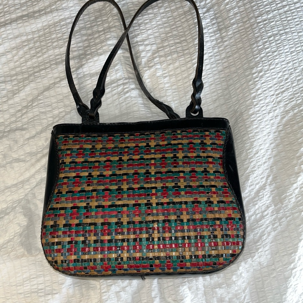 Inge Sport Vintage Leather Woven Purse. Black,Red,Green, Yellow.